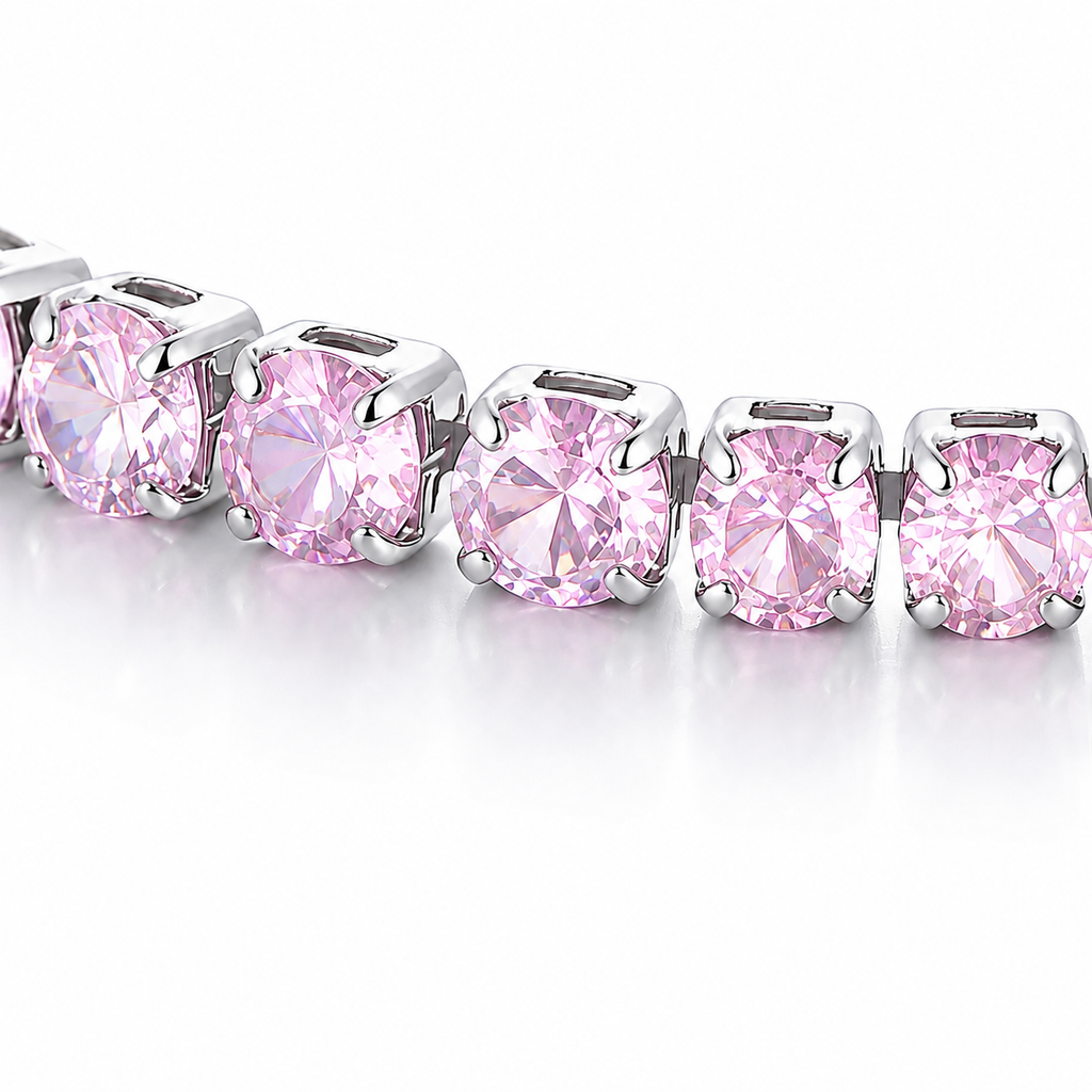 VEZZEN Gradient Iridescent CZ Tennis Bracelet for Women & Men, 4mm Titanium Steel Sparkly Bracelet, Pink/Blue Couple Jewelry Gift