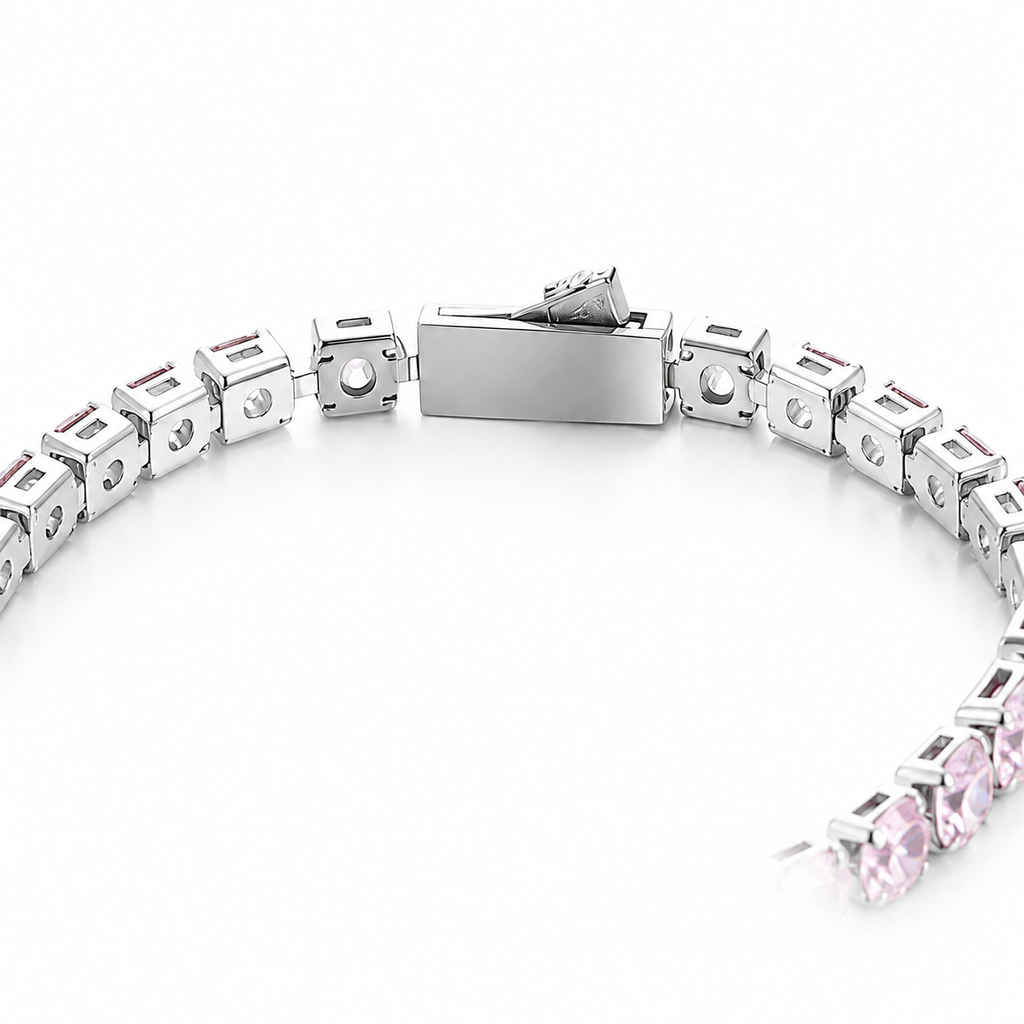 VEZZEN Gradient Iridescent CZ Tennis Bracelet for Women & Men, 4mm Titanium Steel Sparkly Bracelet, Pink/Blue Couple Jewelry Gift