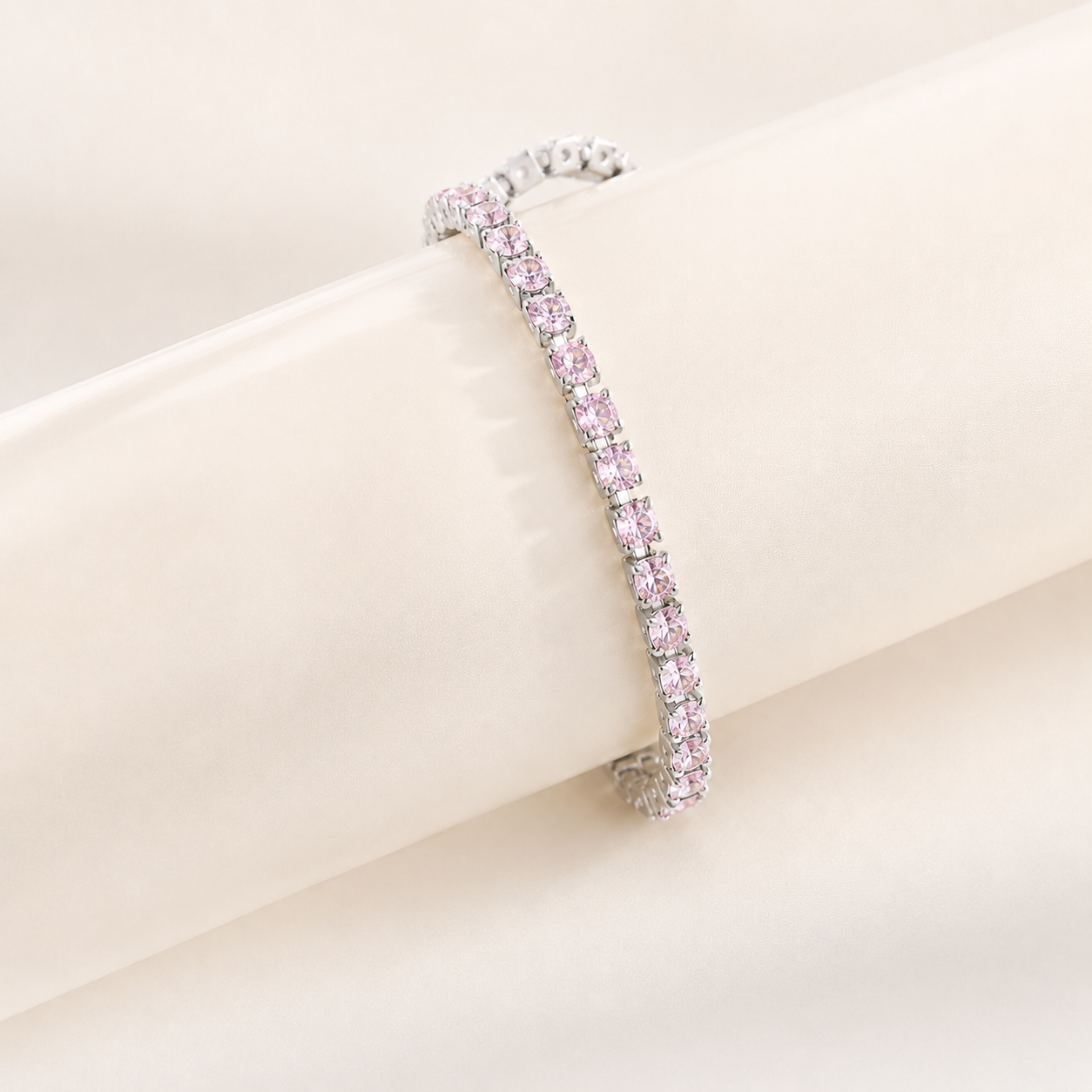VEZZEN Gradient Iridescent CZ Tennis Bracelet for Women & Men, 4mm Titanium Steel Sparkly Bracelet, Pink/Blue Couple Jewelry Gift