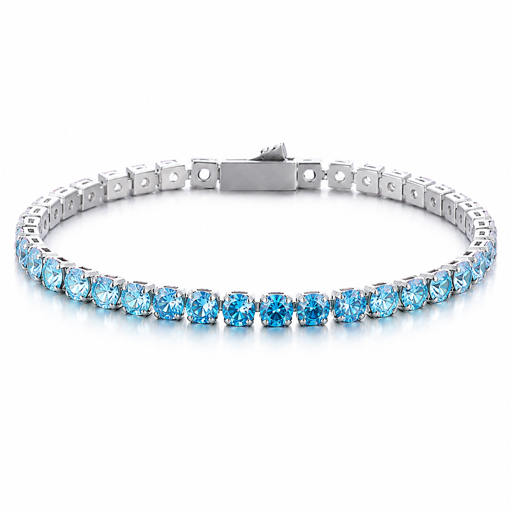 VEZZEN Gradient Iridescent CZ Tennis Bracelet for Women & Men, 4mm Titanium Steel Sparkly Bracelet, Pink/Blue Couple Jewelry Gift