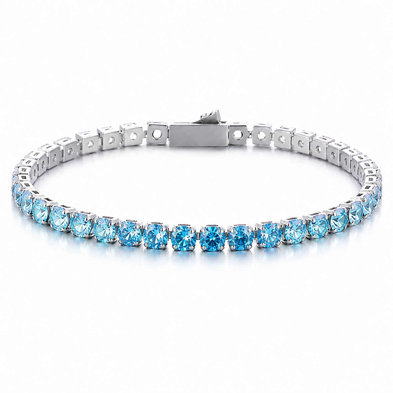 VEZZEN Gradient Iridescent CZ Tennis Bracelet for Women & Men, 4mm Titanium Steel Sparkly Bracelet, Pink/Blue Couple Jewelry Gift