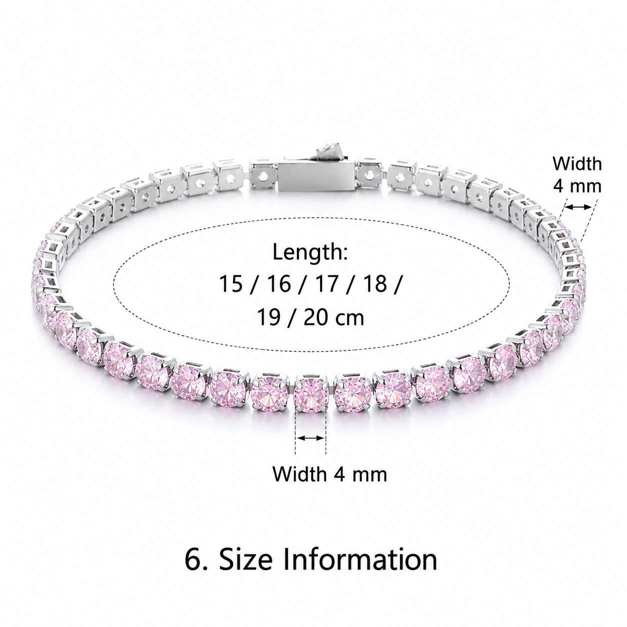 VEZZEN Gradient Iridescent CZ Tennis Bracelet for Women & Men, 4mm Titanium Steel Sparkly Bracelet, Pink/Blue Couple Jewelry Gift