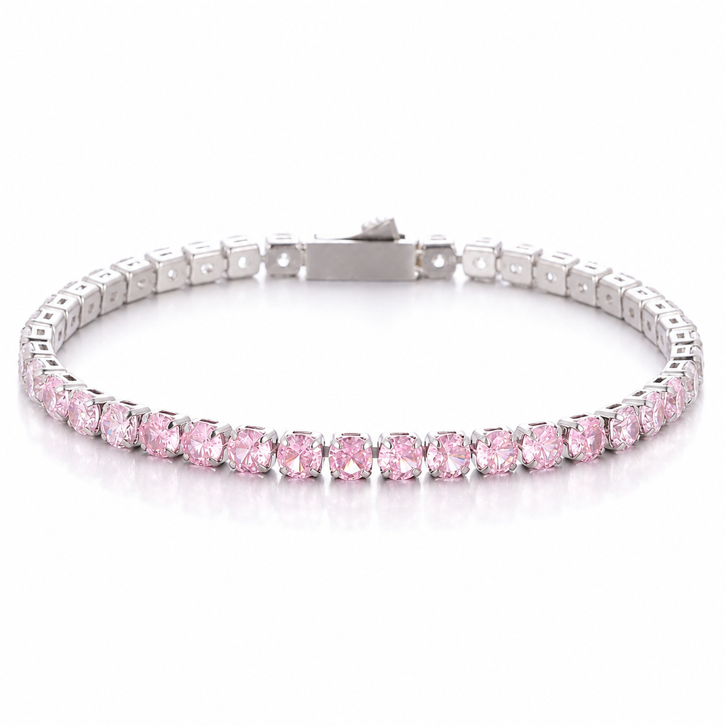 VEZZEN Gradient Iridescent CZ Tennis Bracelet for Women & Men, 4mm Titanium Steel Sparkly Bracelet, Pink/Blue Couple Jewelry Gift