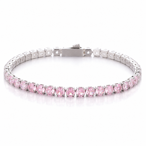 VEZZEN Gradient Iridescent CZ Tennis Bracelet for Women & Men, 4mm Titanium Steel Sparkly Bracelet, Pink/Blue Couple Jewelry Gift